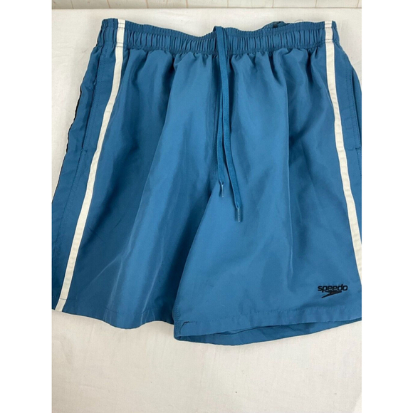 Men’s Speedo Swim Trunks Size Large Blue Elastic Waist Beach Pool Swimwear - Picture 1 of 3
